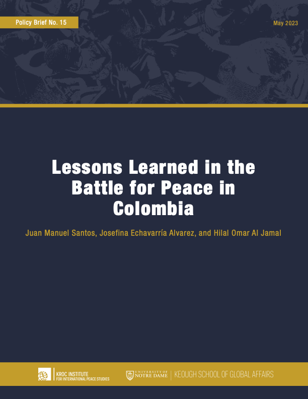 "Lessons Learned in the Battle for Peace in Colombia" policy brief cover